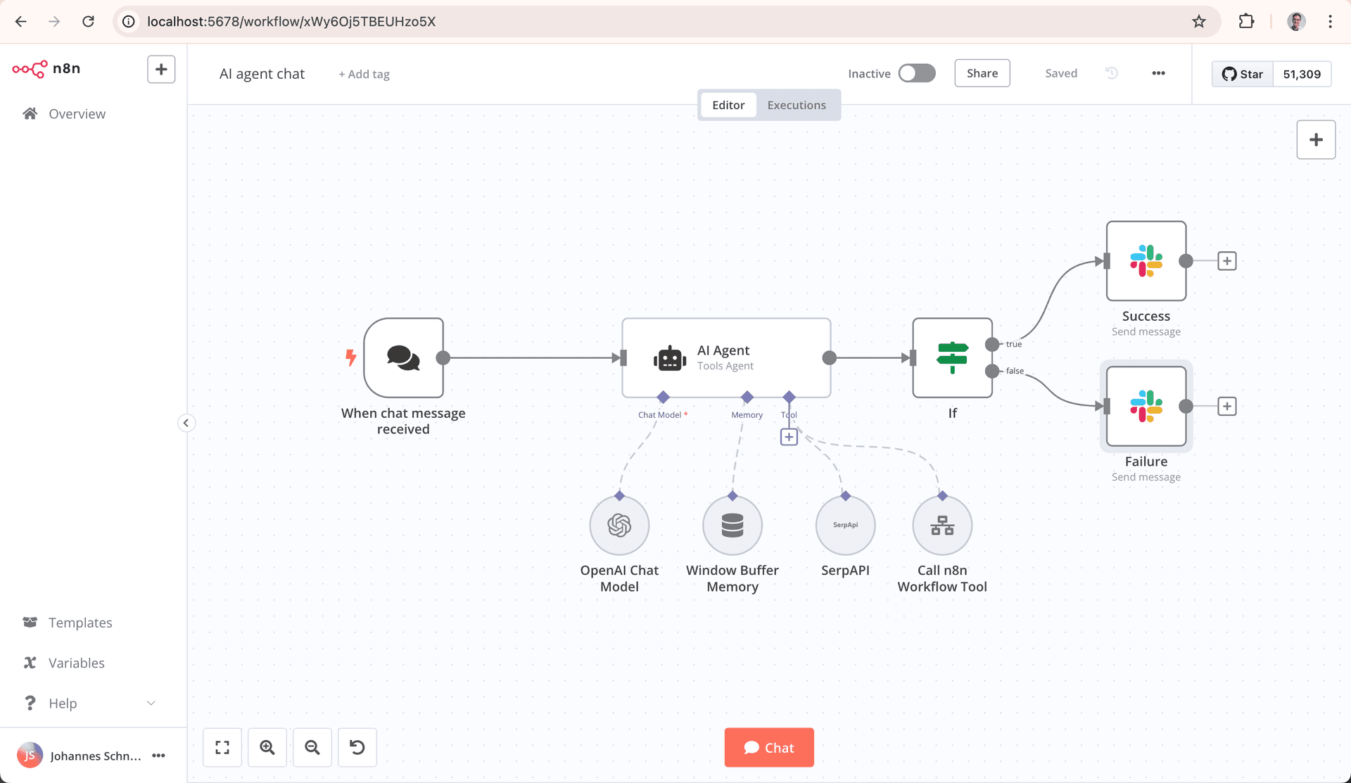 n8n workflow editor met verbonden automatiseringsknopen
